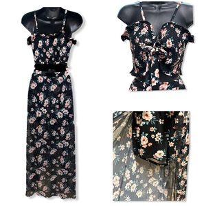 NOBO Top Shorts with Skirt Set Blue Floral Juniors XL